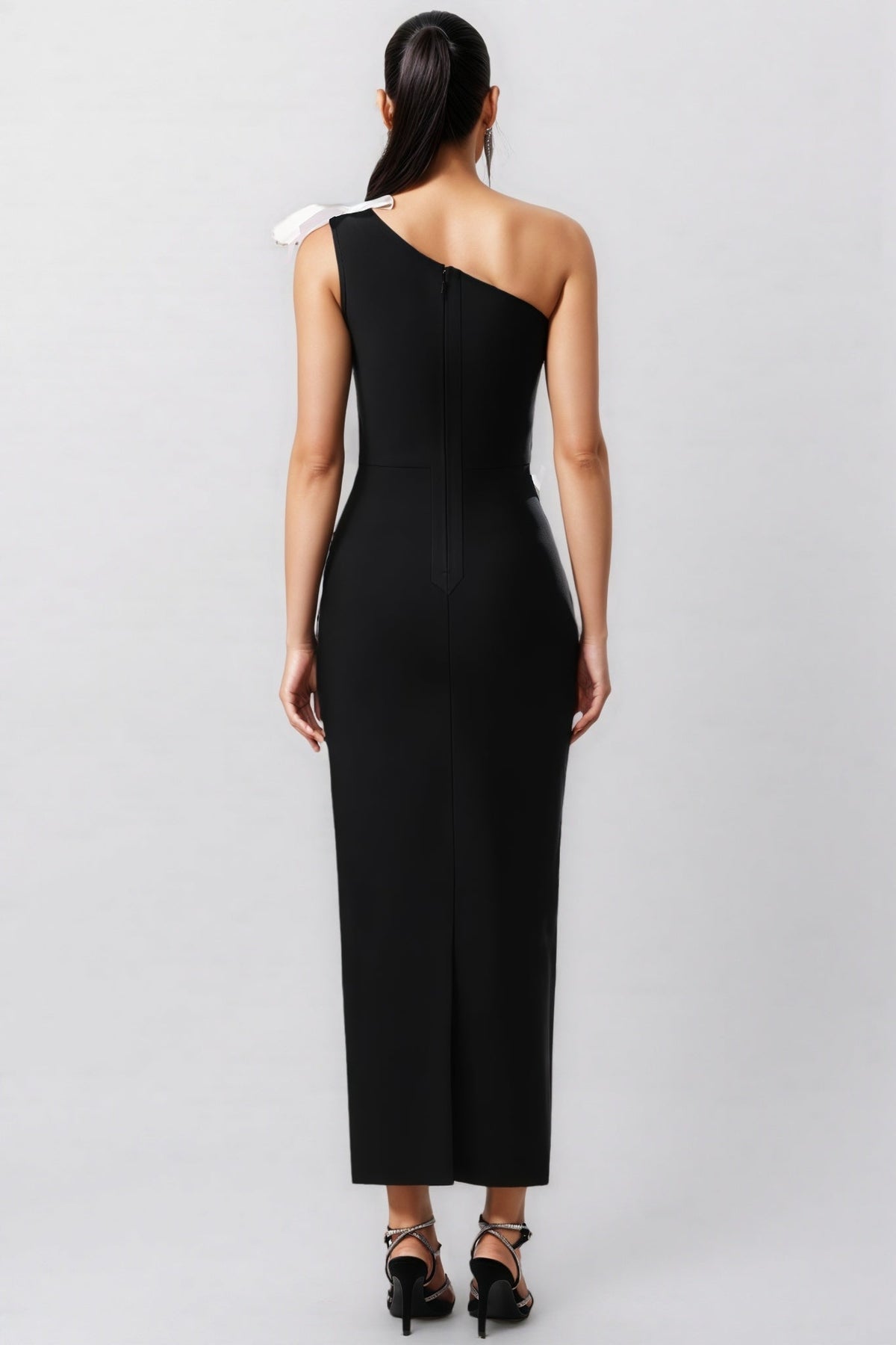 One Shoulder 3D Floral Appliqué Bodycon Ankle Length Maxi Dress - View 5