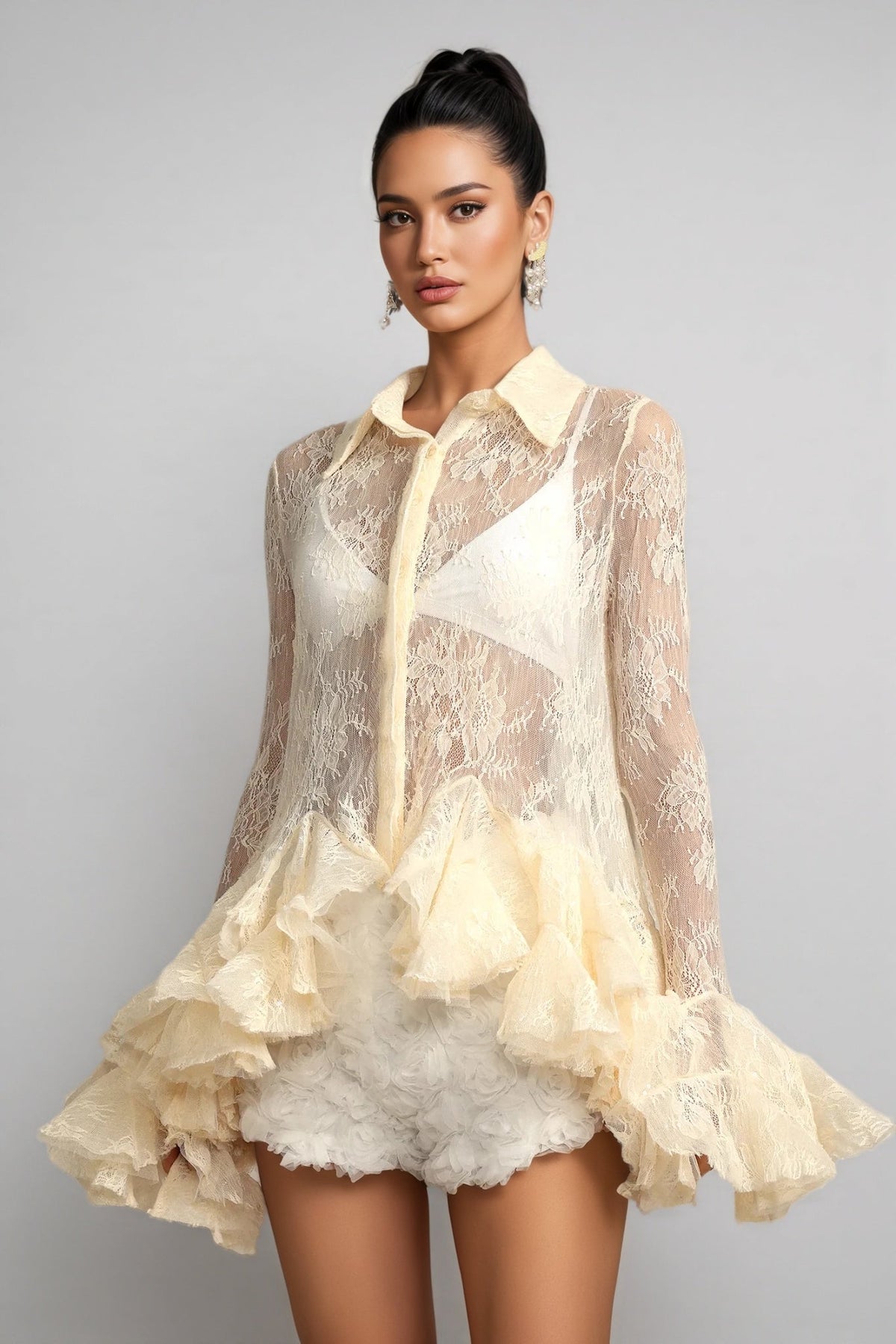 Lace Embroidered Floral Mini Dress - View 4