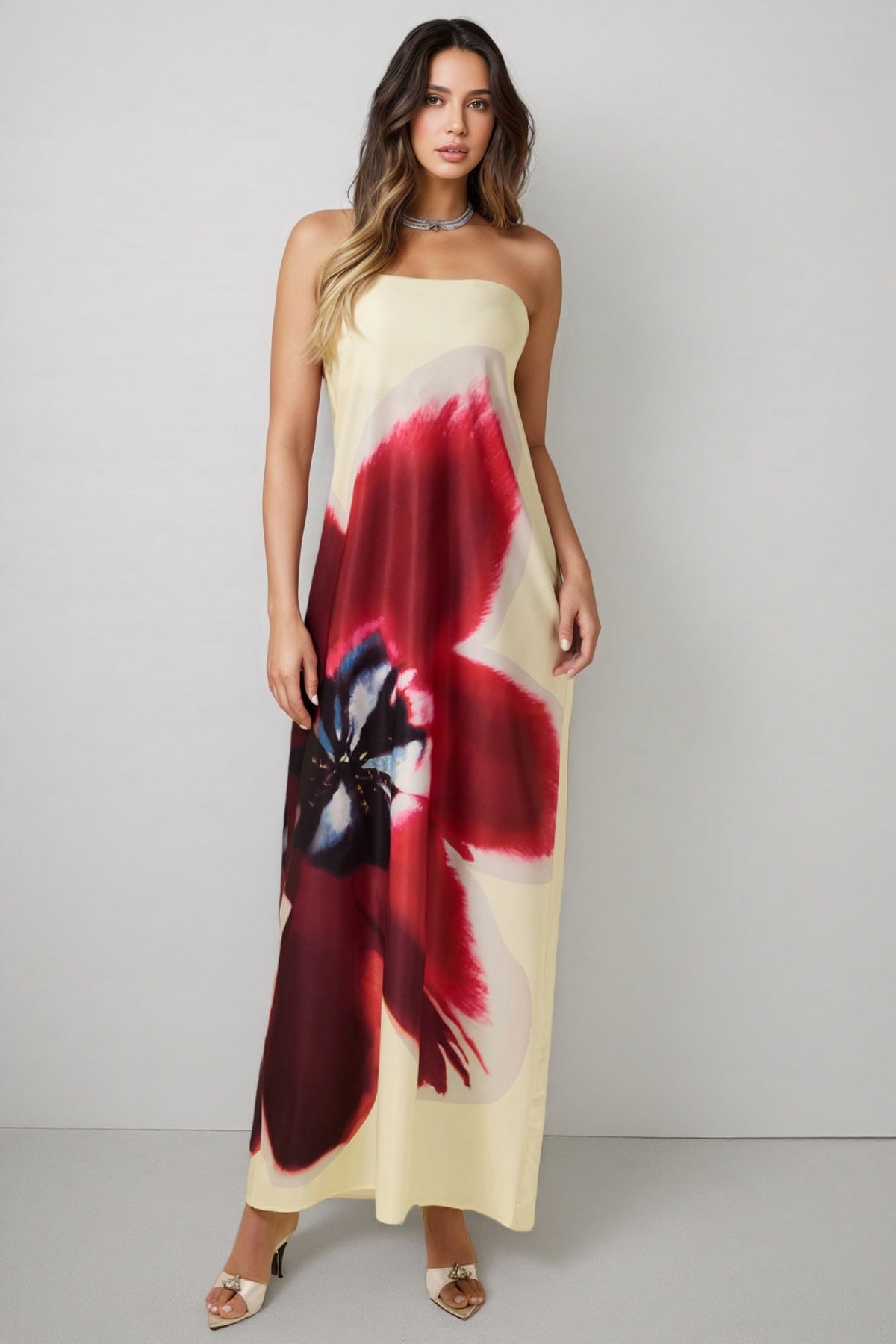 Patric Floral Satin Off-Shoulder Maxi Dress