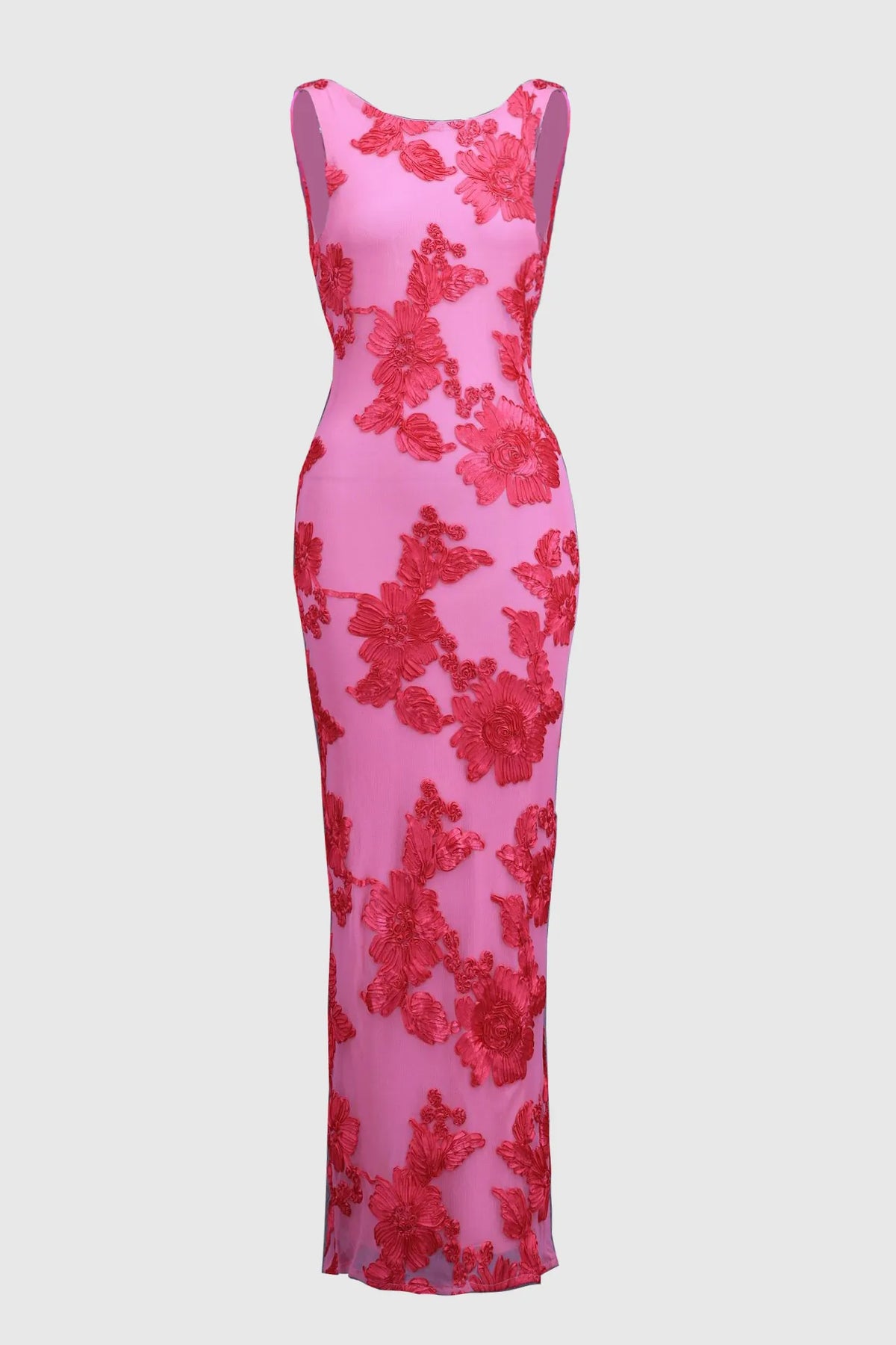 Floral Lace Crew Neck Bodycon Maxi Dress 8