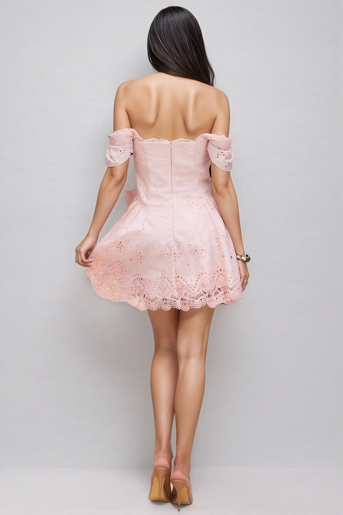 Rosella Embroidered Lace Off Shoulder Mini Dress - View 5