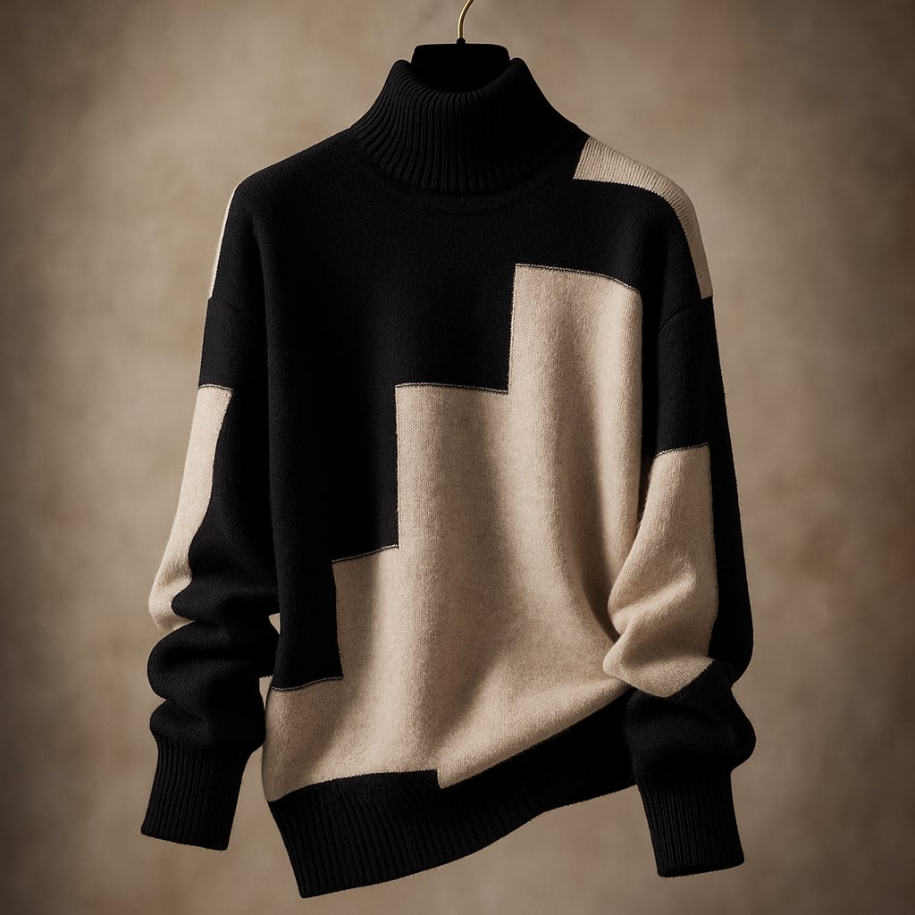 Turtleneck Colorblock Drop Shoulder Knit Sweater 2