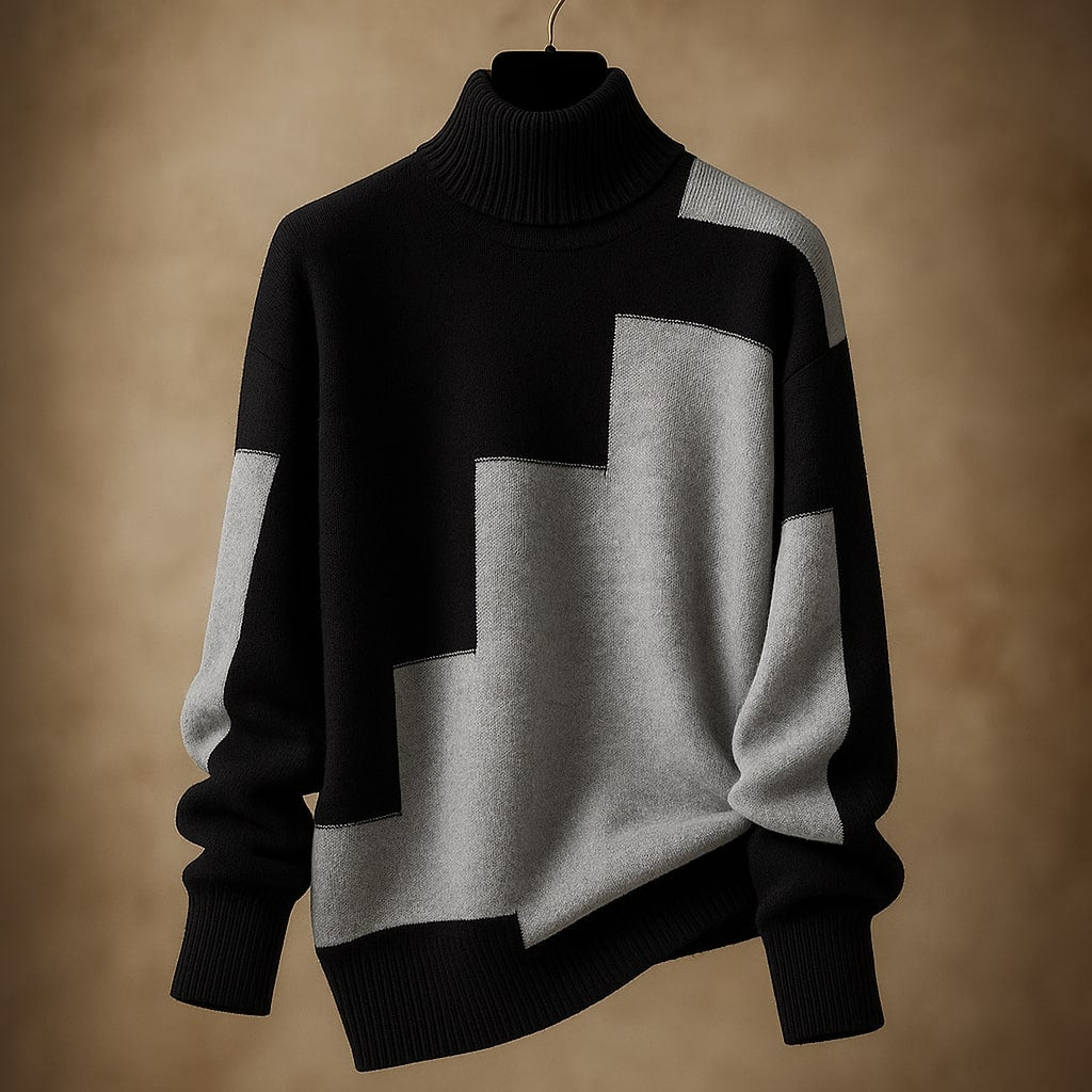 Turtleneck Colorblock Drop Shoulder Knit Sweater 3