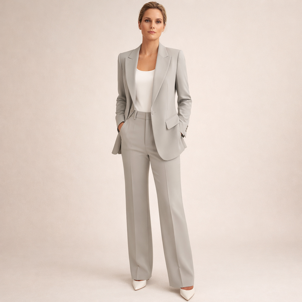 Single Button Blazer and Wide Leg Trousers Two Piece Set 3