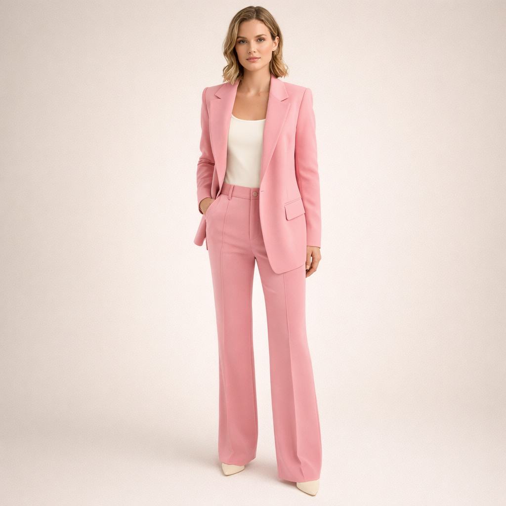 Single Button Blazer and Wide Leg Trousers Two Piece Set 5