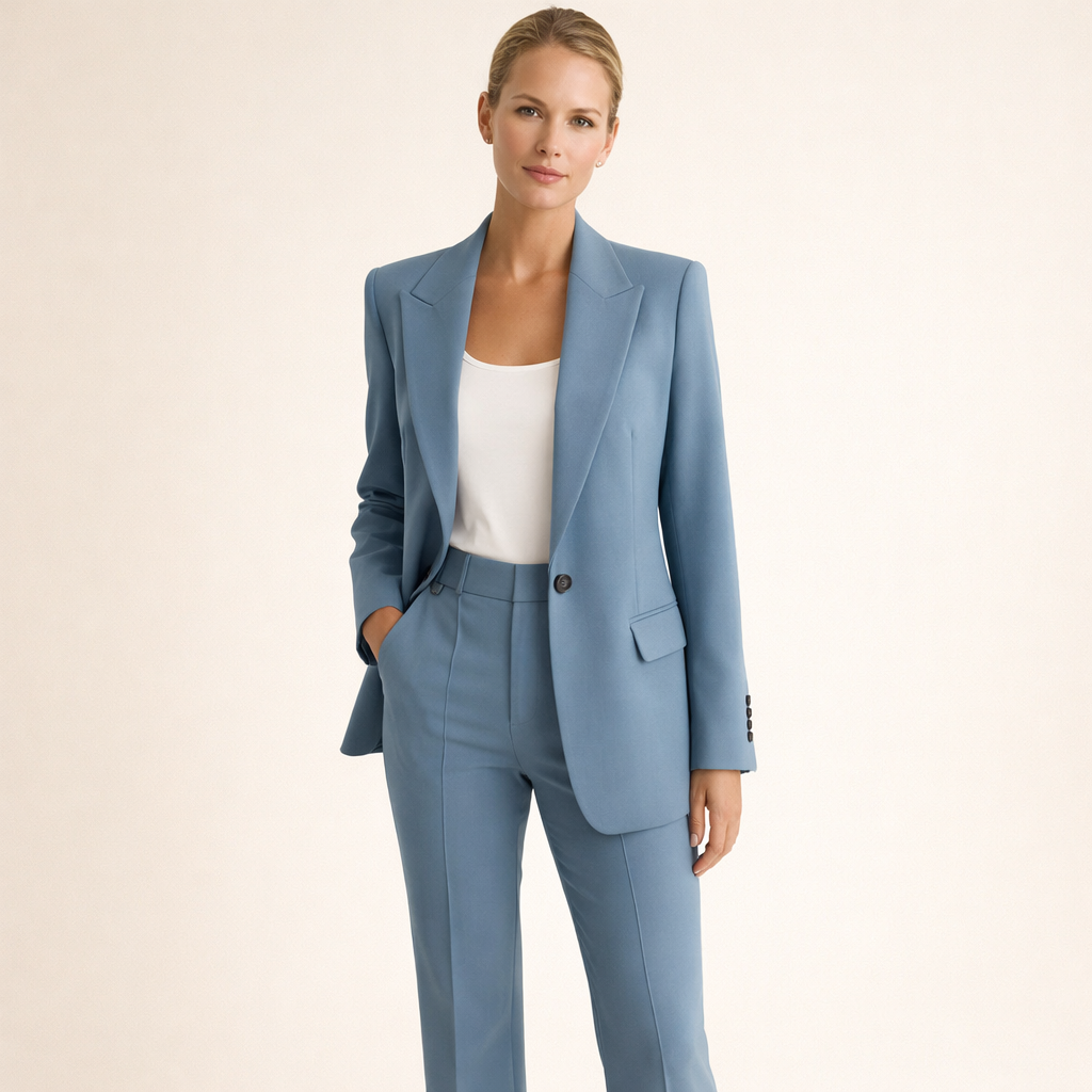 Single Button Blazer and Wide Leg Trousers Two Piece Set 4