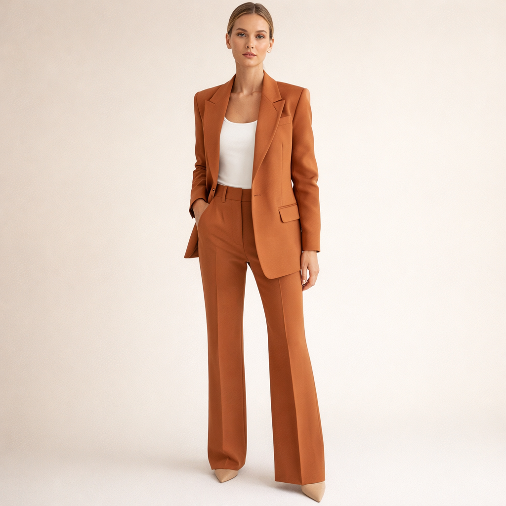 Single Button Blazer and Wide Leg Trousers Two Piece Set 6