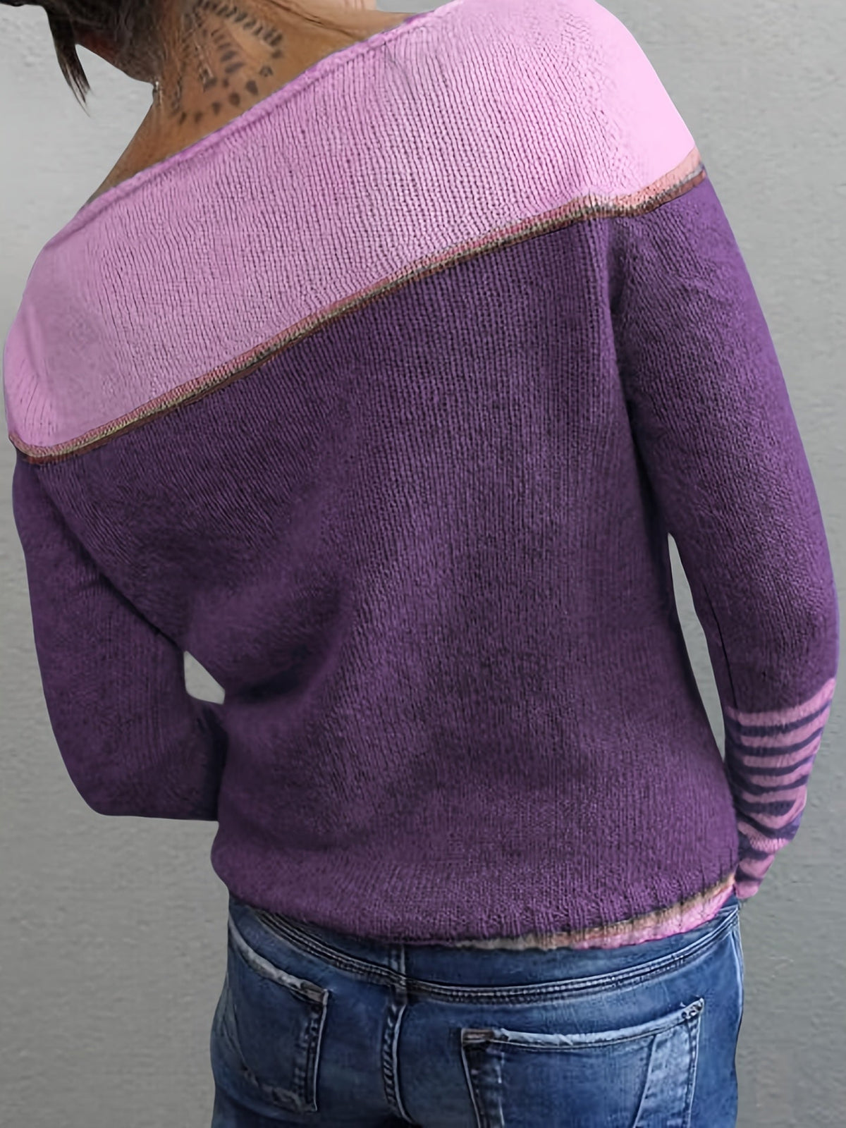 Boat Neck Long Sleeve Striped Lightweight Knit Sweater 9