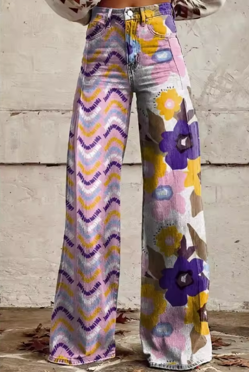 Floral and Chevron Print High Waist Wide Leg Pants 2