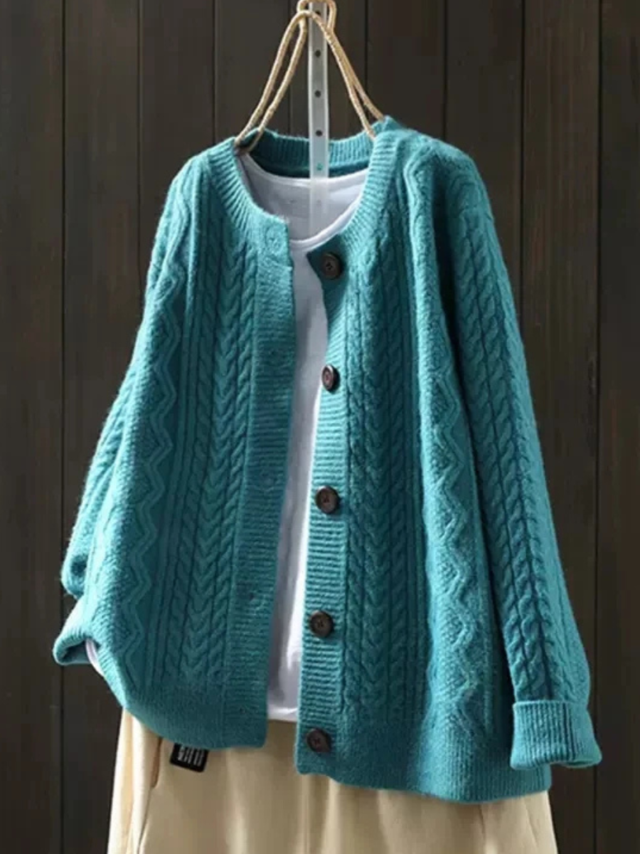 Crew Neck Cable Sleeve Drop Shoulder Sweater 6