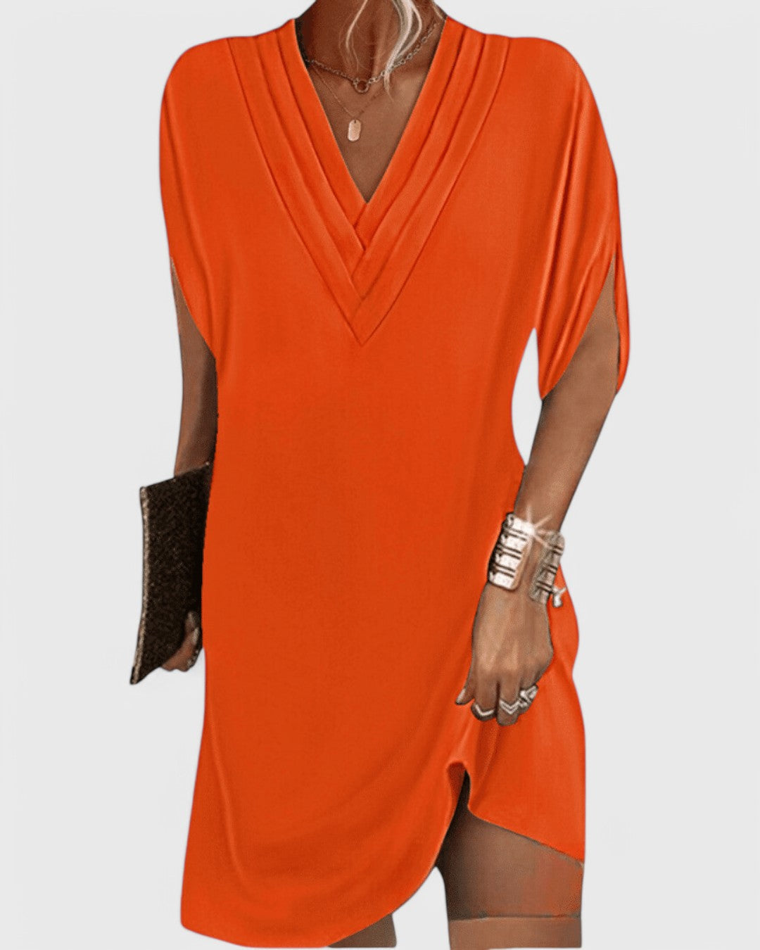 Deep V-Neck Short Sleeve Shift Mini Dress 4
