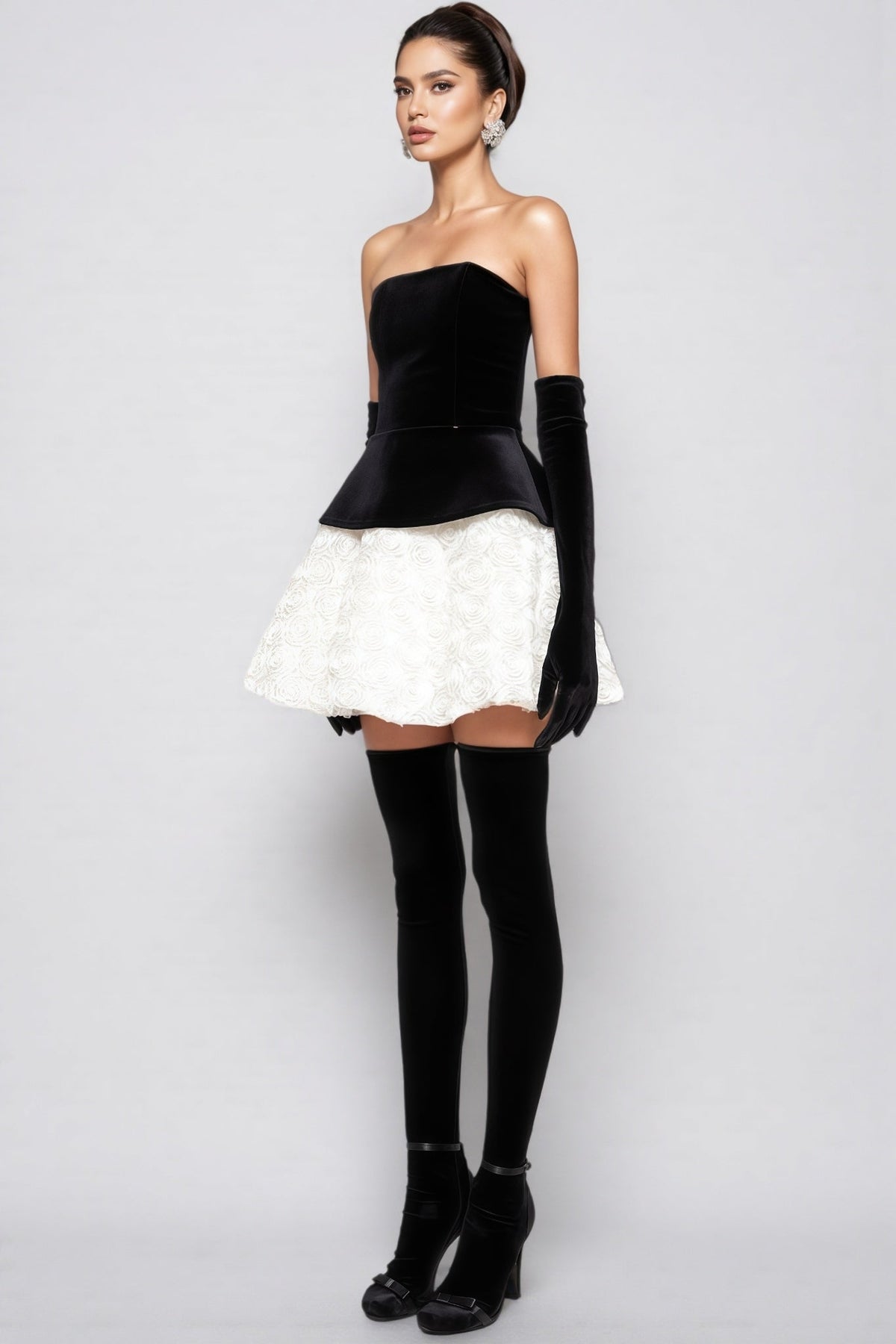Lyna Petal Layerd Velvet Mini Dress - View 3