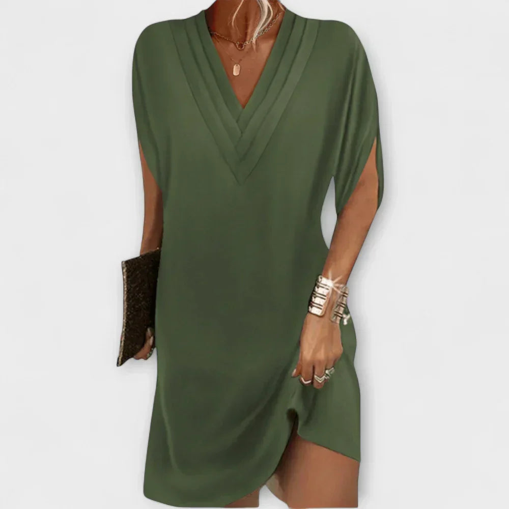 V-Neck Cap Sleeve Shift Mini Dress