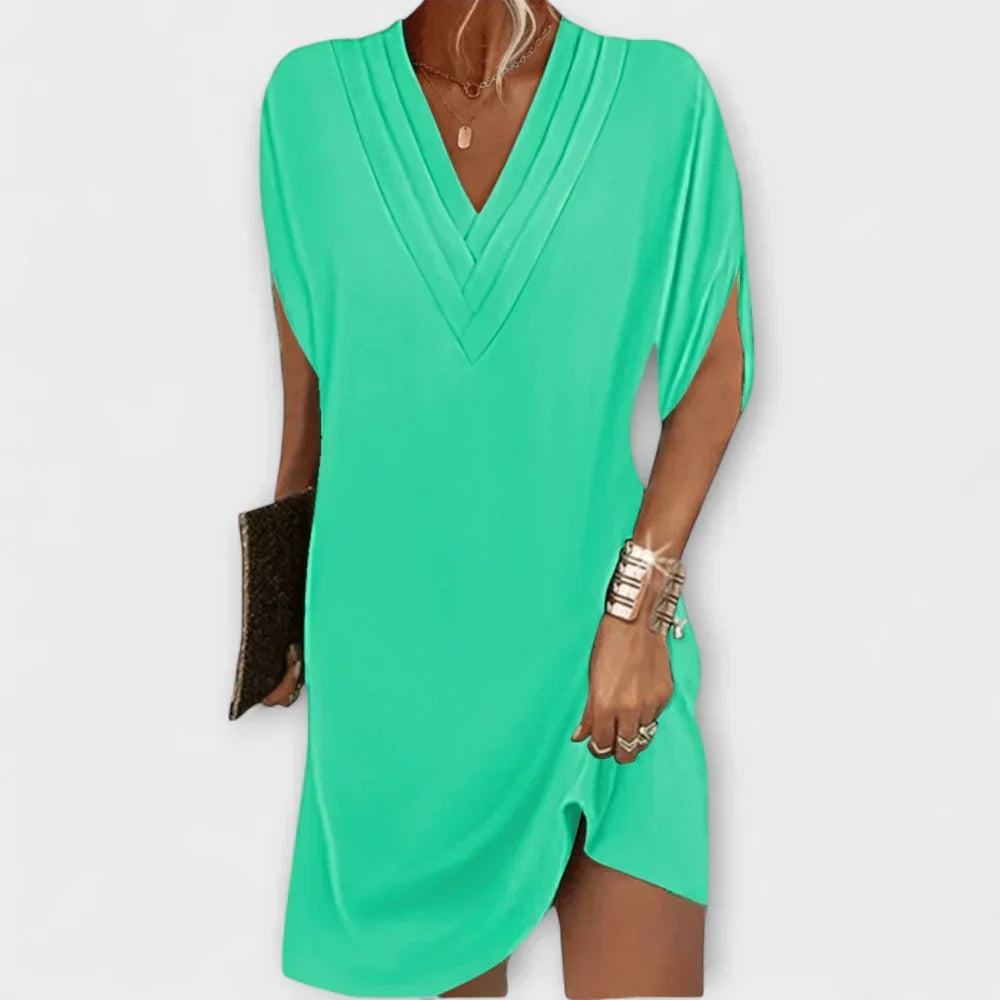V-Neck Cap Sleeve Shift Mini Dress 4