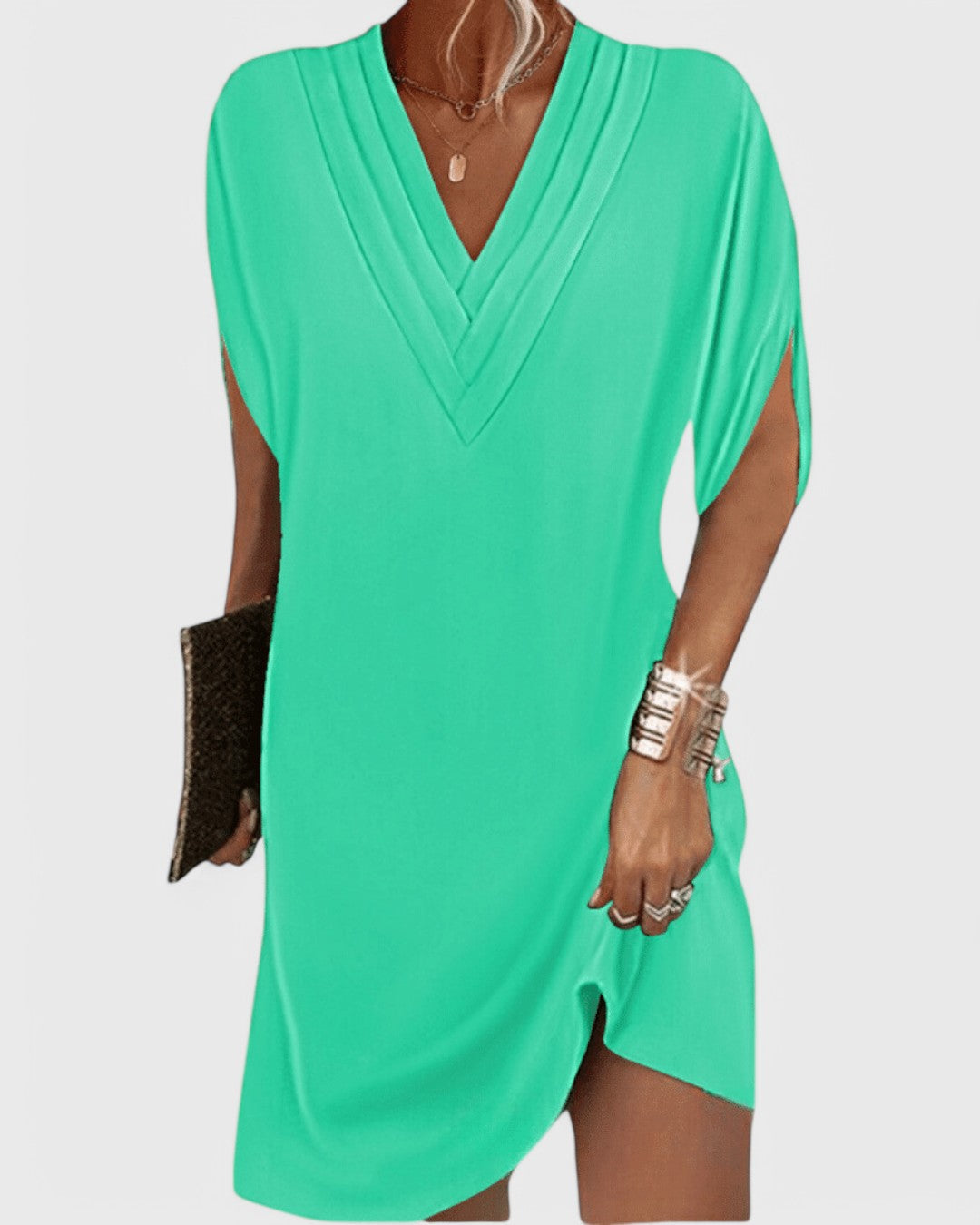 Deep V-Neck Short Sleeve Shift Mini Dress 5