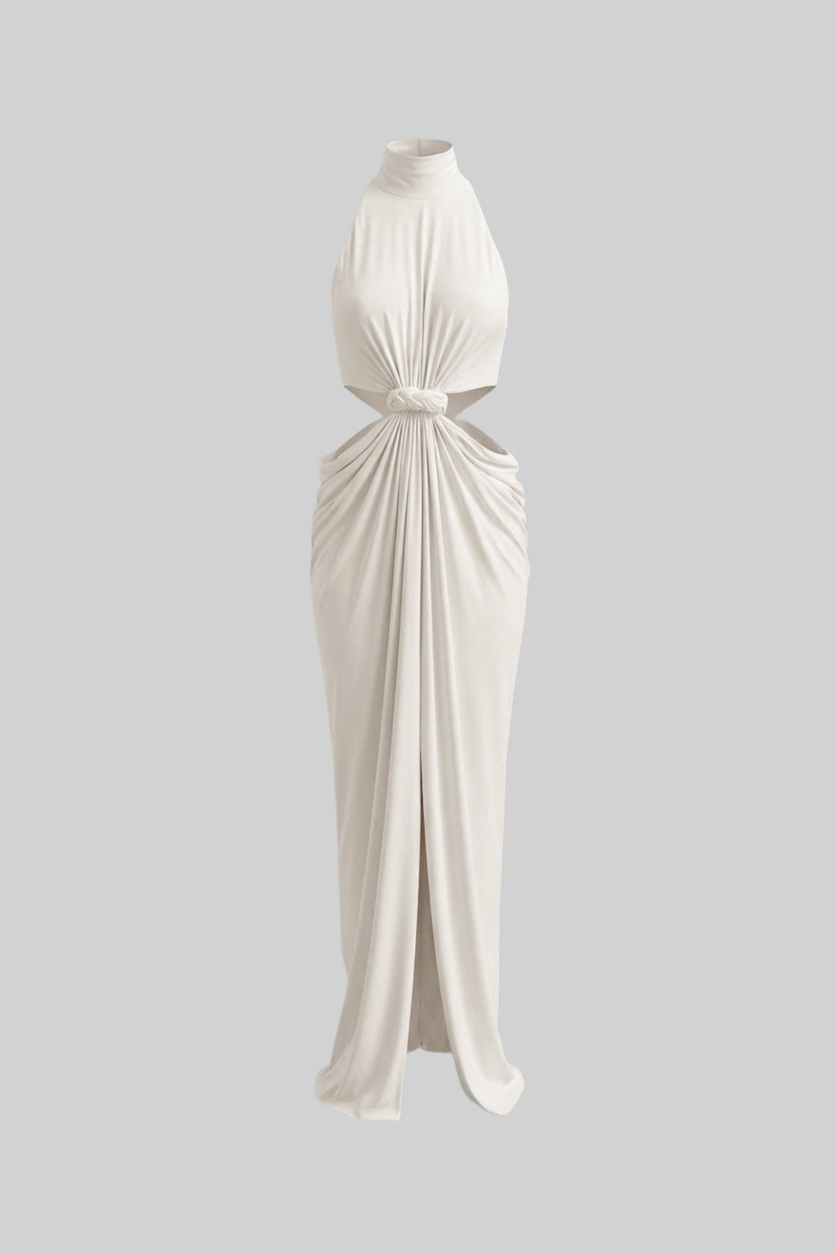 Halter Neck Cut Out Knotted Waist Draped Ruched Maxi Gown - View 2