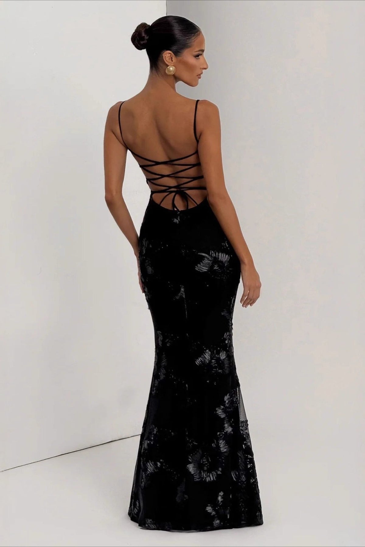 Spaghetti Strap Corset Floral Embroidered Fishtail Maxi Dress 5