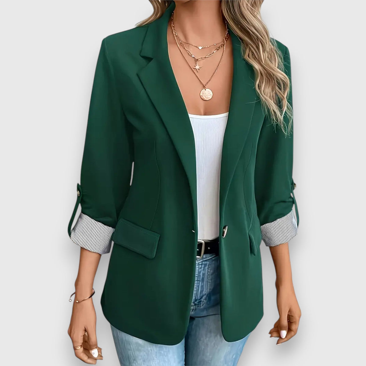 Notch Lapel Roll Up Sleeve Single Button Blazer 3