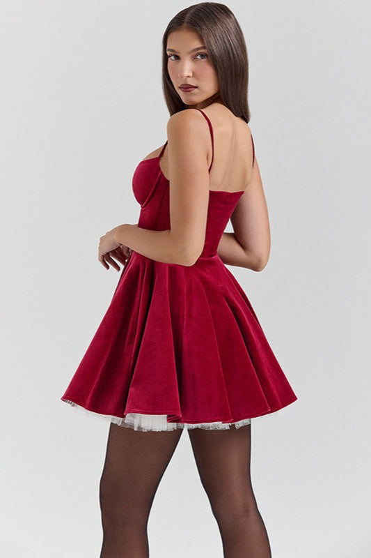 Velvet Corset Sweetheart Spaghetti Strap Tulle Layer Mini Dress - View 5