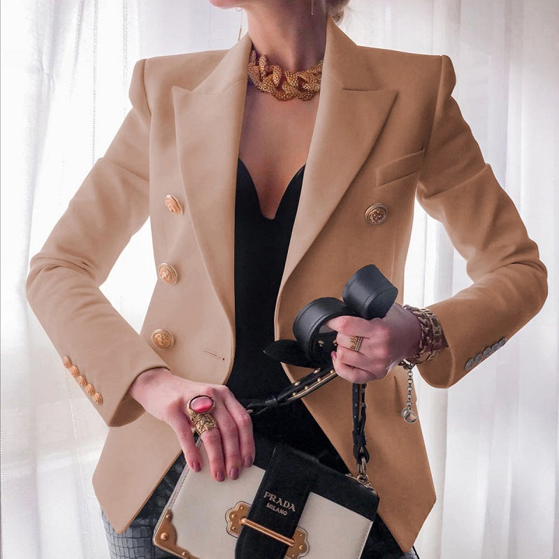 Peak Lapel Double Breasted Gold Button Blazer 2