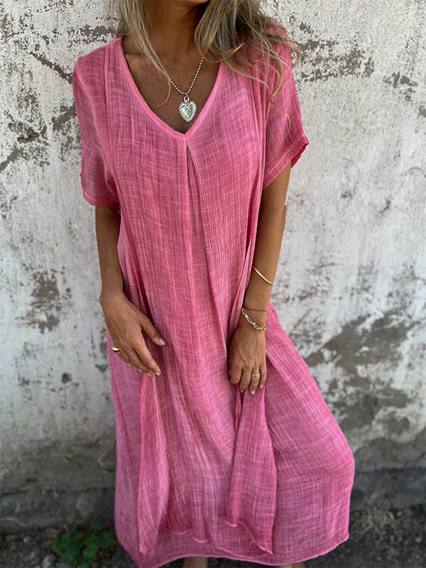 V-Neck Short Sleeve Textured Maxi Dress 13