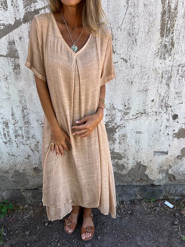 V-Neck Short Sleeve Textured Maxi Dress 6