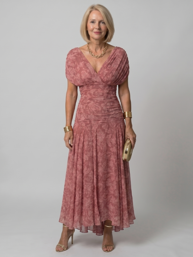 Floral Off Shoulder Ruched Chiffon Maxi Dress 21