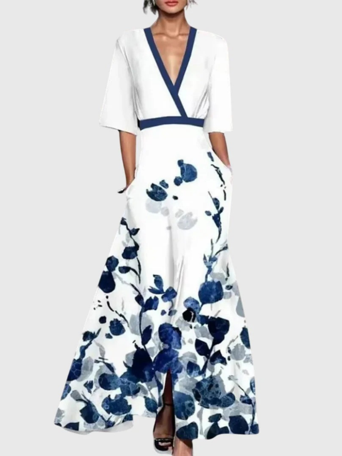 Floral V-Neck Flutter Sleeve Wrap Maxi Dress 3