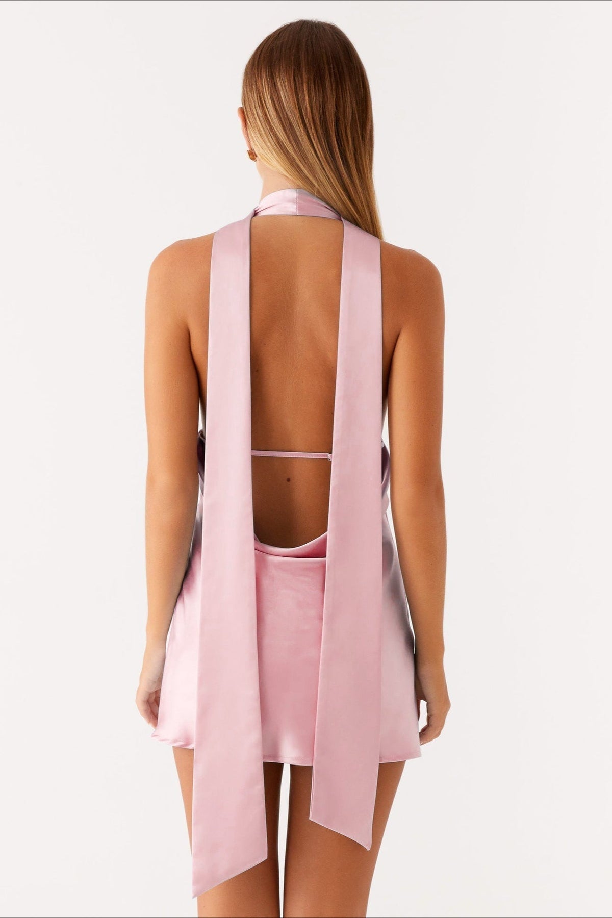 Satin Halter Scarf Neck Deep V-Neck Cut Out Mini Cocktail Dress - View 21