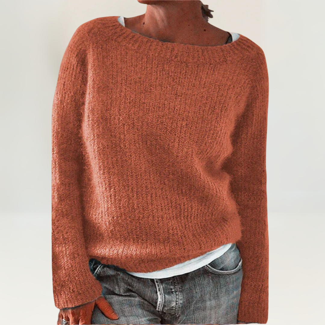 Boat Neck Long Sleeve Loose Knit Sweater