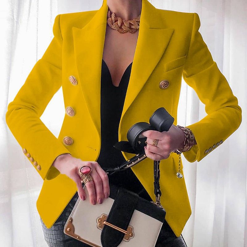 Peak Lapel Double Breasted Gold Button Blazer 8
