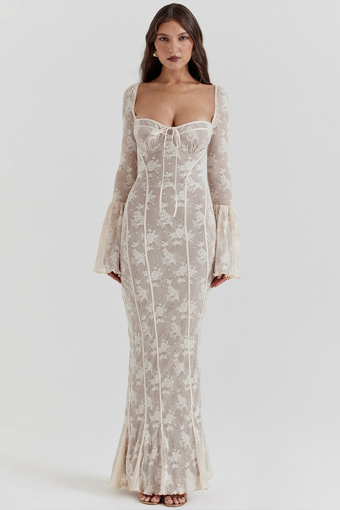Backless Lace Bodycon Maxi Dress