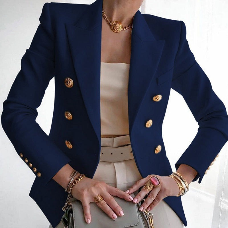 Peak Lapel Double Breasted Gold Button Blazer 7