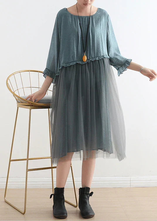2022 Blue Tulle Maxi dresses patchwork chiffon Summer Dresses - View 5