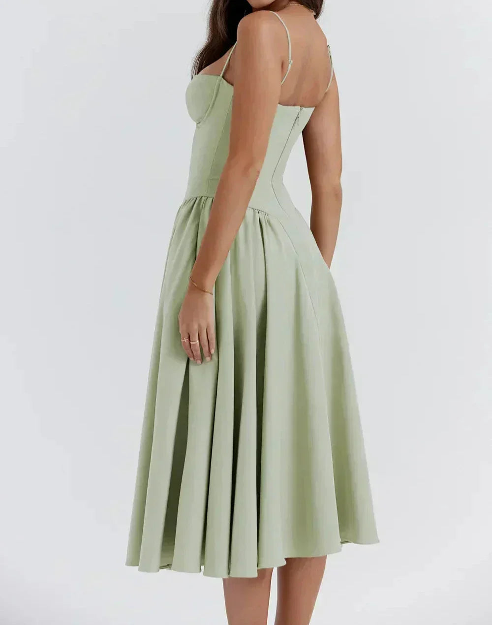 Spaghetti Strap Sweetheart Corset Fit and Flare Midi Dress - View 2