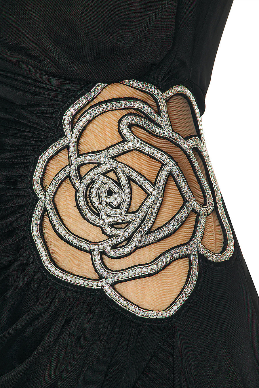 One Shoulder Ruched Draped Rhinestone Floral Brooch Mini Dress - View 8