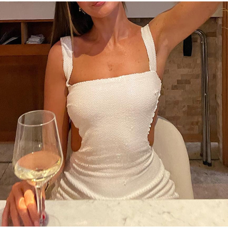 Sequin Square Neck Cut Out Backless Mermaid Maxi Dress - View 6