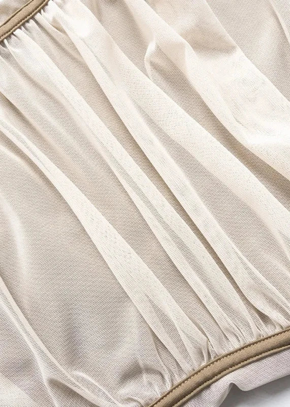 Asymmetrical Elegance Mesh Midi Dress in Beige - View 8