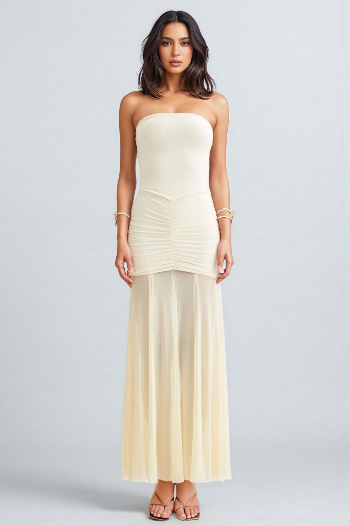 Vashad White Mesh Off Shoulder Maxi Dress - View 5