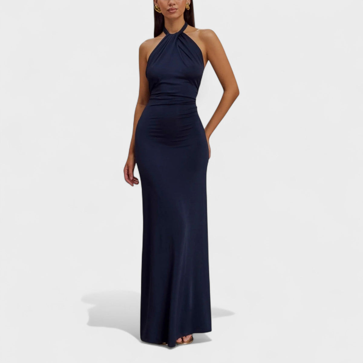 Twist Halter Neck Ruched Backless Maxi Dress 5