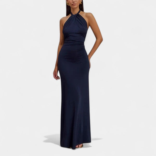 Halter Neck Ruched Backless Bodycon Maxi Gown 5