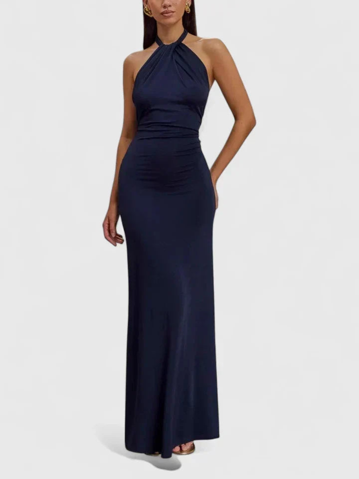 Twist Halter Neck Backless Floor Length Maxi Gown 4