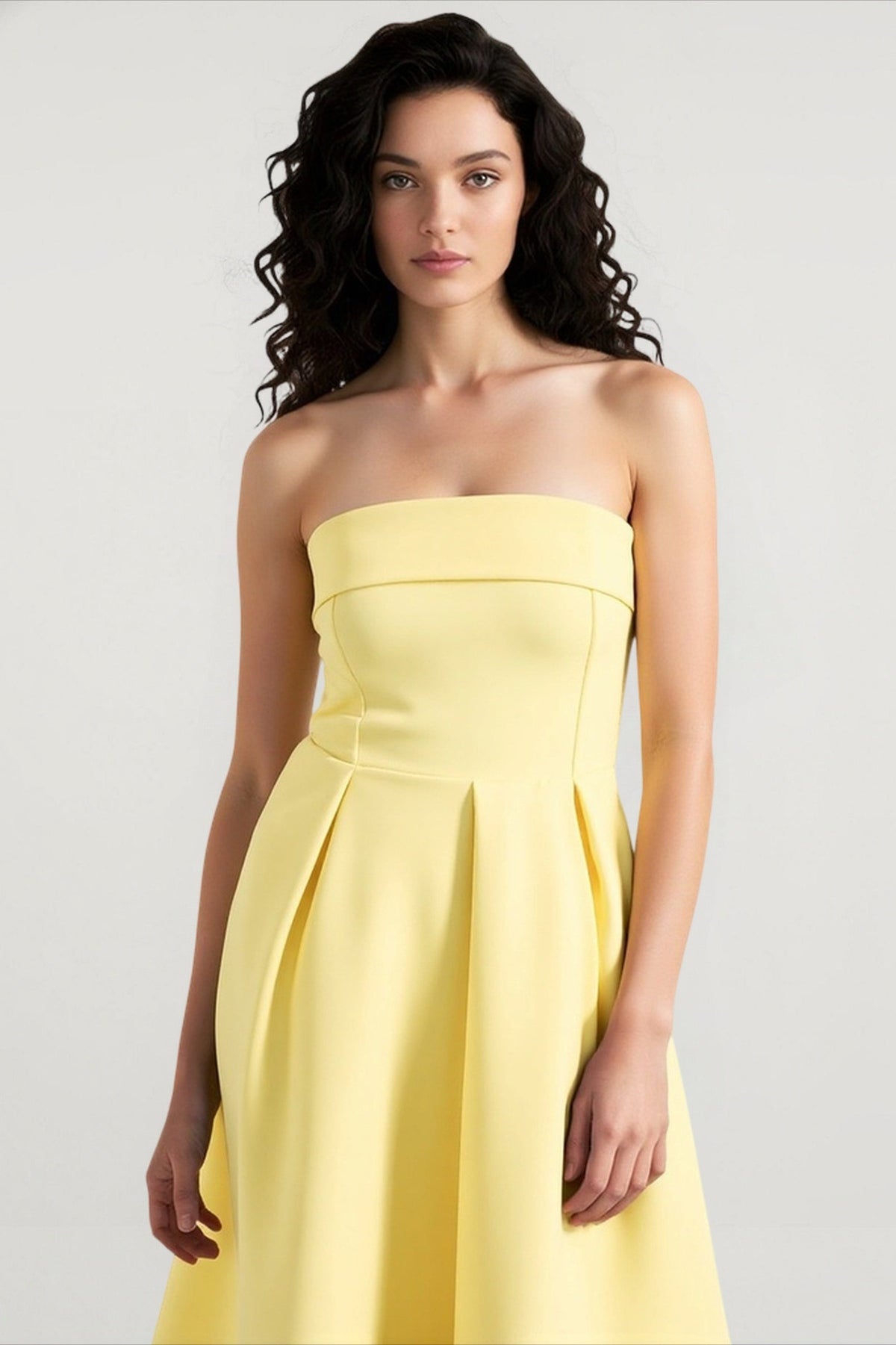 Strapless Fold Over Neck Pleated Fit and Flare Midi Cocktail Dress - View 8