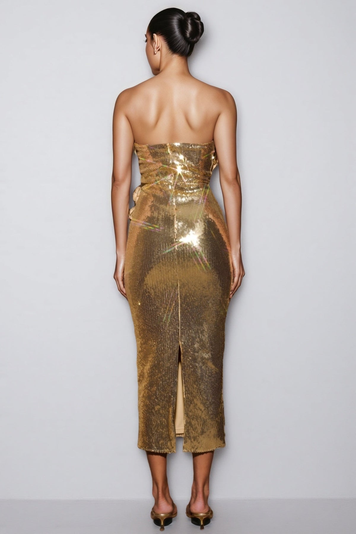 Sequin Strapless Rosette Bodycon Midi Dress - View 5