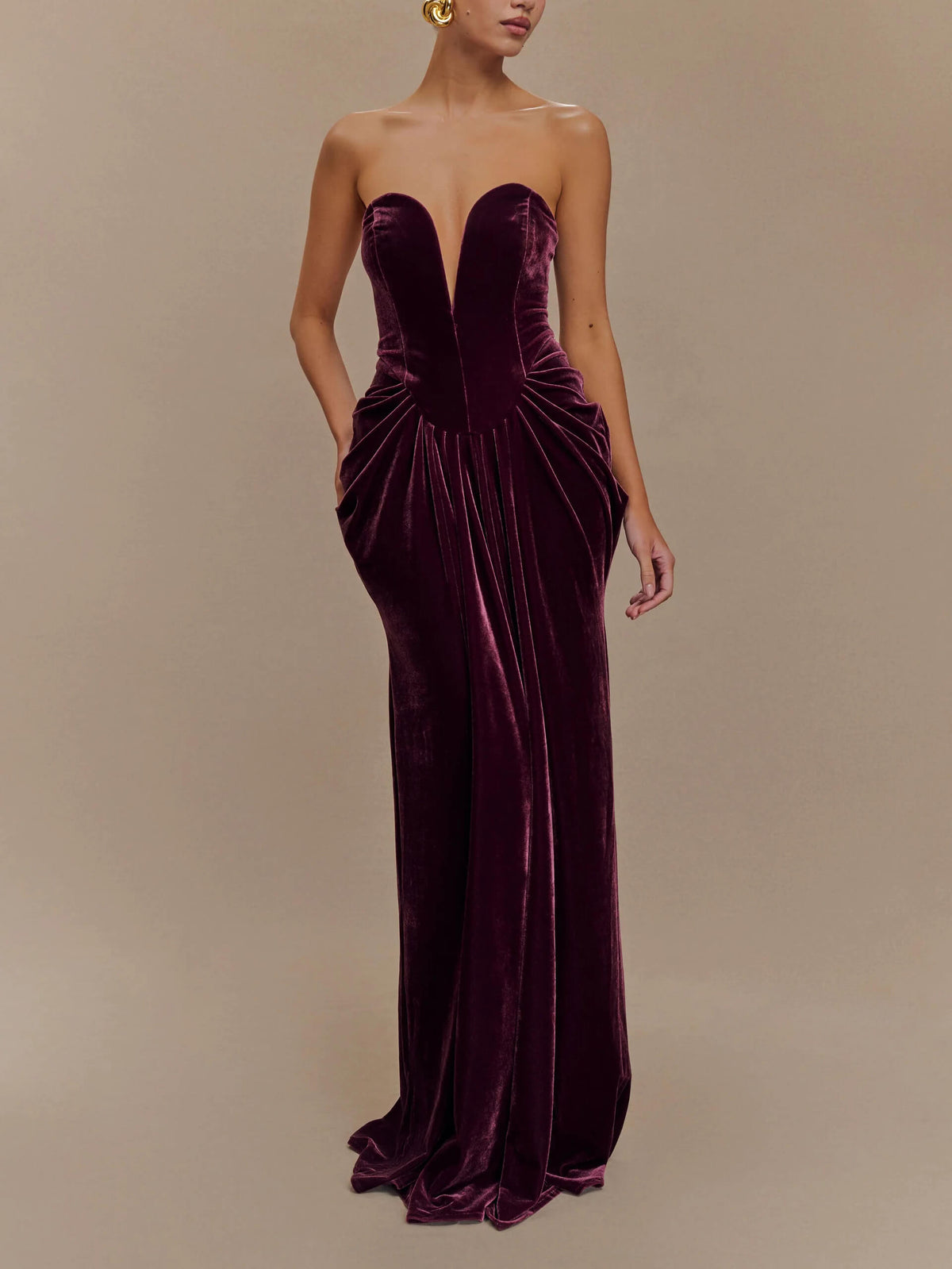 Strapless Velvet Maxi Dress - Plum - View 3