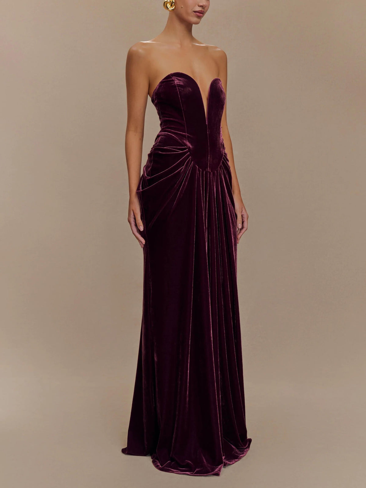 Strapless Velvet Maxi Dress - Plum - View 4