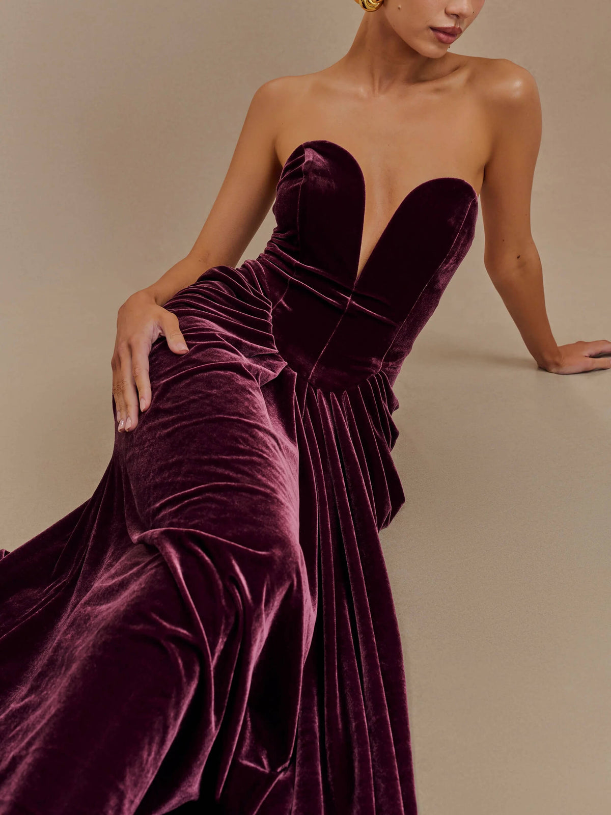 Strapless Velvet Maxi Dress - Plum - View 6