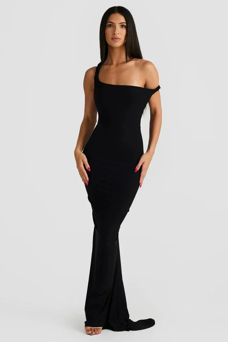 Off Shoulder Fold Over Sleeve Knit Bodycon Floor Length Gown - View 16