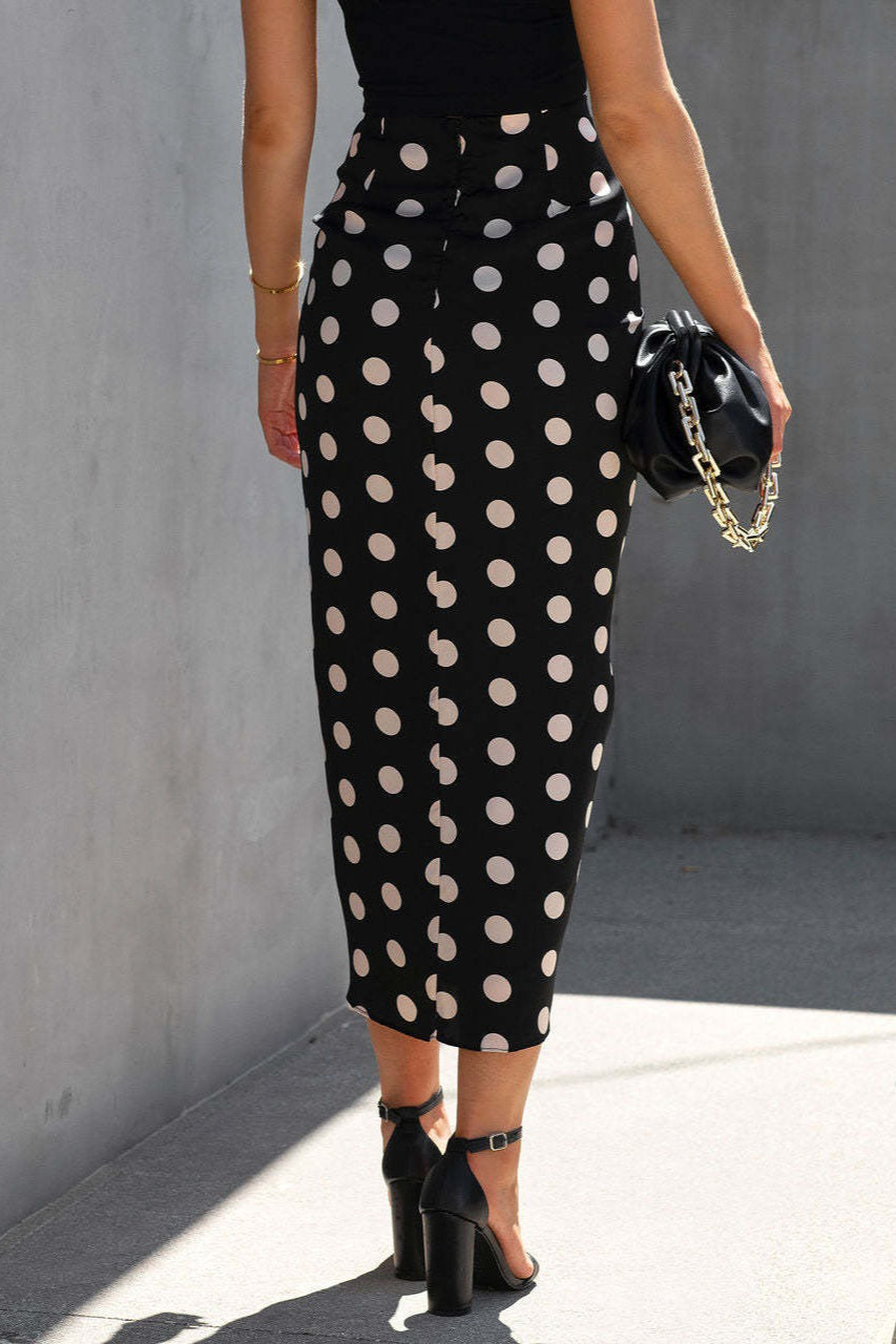 Polka Dot Drawstring Midi Skirt