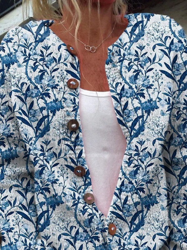 Floral Print Button Front Open Knit Cardigan 2